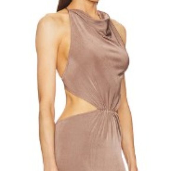 Michael Costello Taupe Slinky Open Back Maxi Dress Brand New w/tags - Picture 2 of 5
